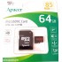 Memorie Micro SD -XC, Apacer, 64 GB, adaptor SD, clasa 10