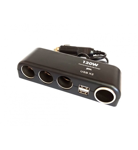 Încărcător auto, brichetă, 4 ieșiri și 2 USB, 120W, 12 sau 24V
